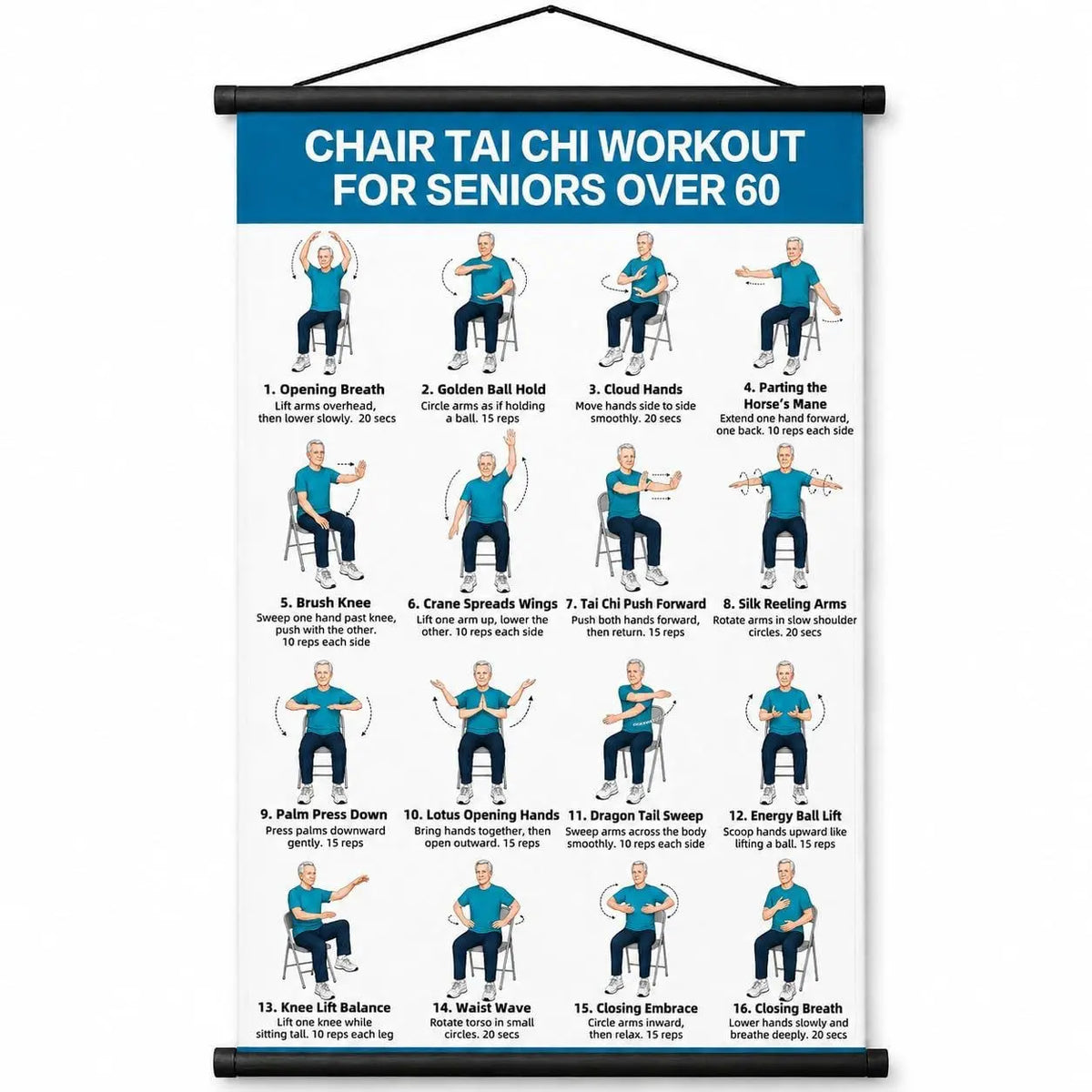 Tai Chi Chair Workout Chart for Seniors (16 x 24 inches)