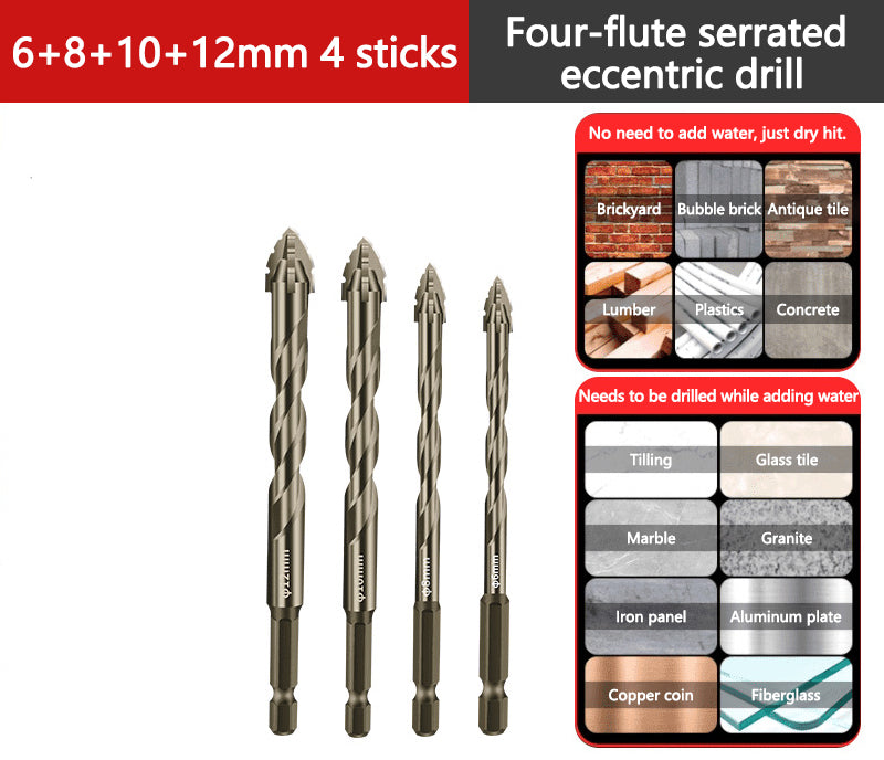High-Strength 4-Flute Serrated Eccentric Drill Bit Kit - Durable & Versatile for All DIY Projects