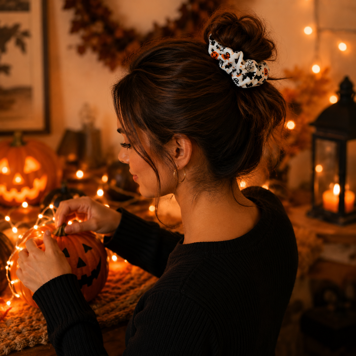 ๐ Hand-Illustrated Halloween Scrunchie Collection (6pc, Limited Batch)