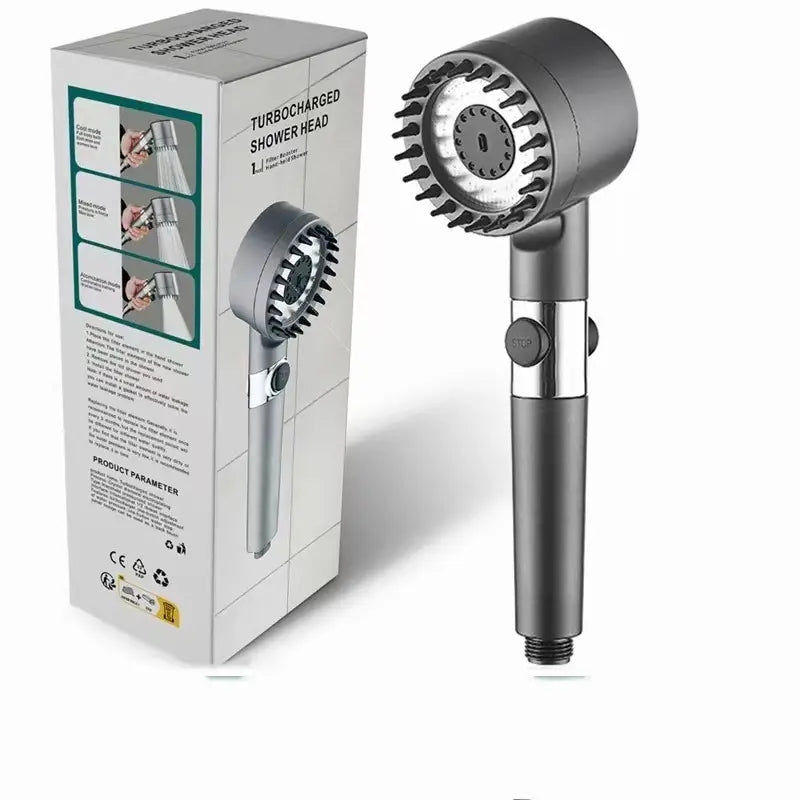 High-pressure massage shower head - Handheld shower with 3 spray types and filters