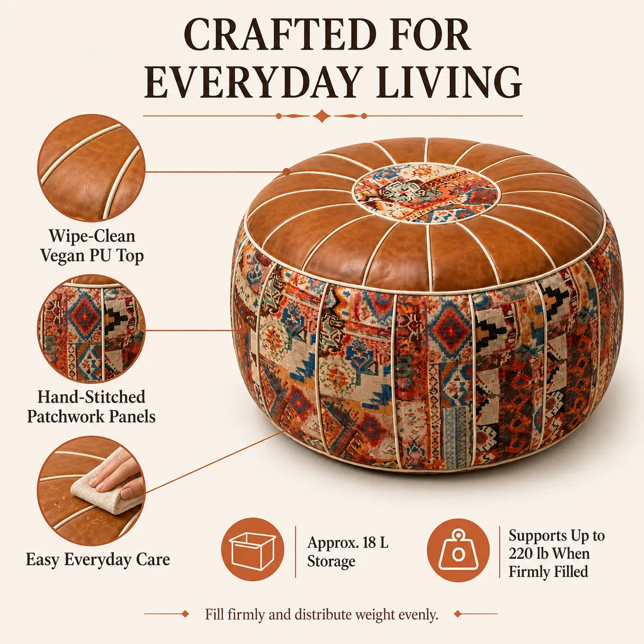 Bohemian Storage Ottoman Pouf with Hidden Compartment