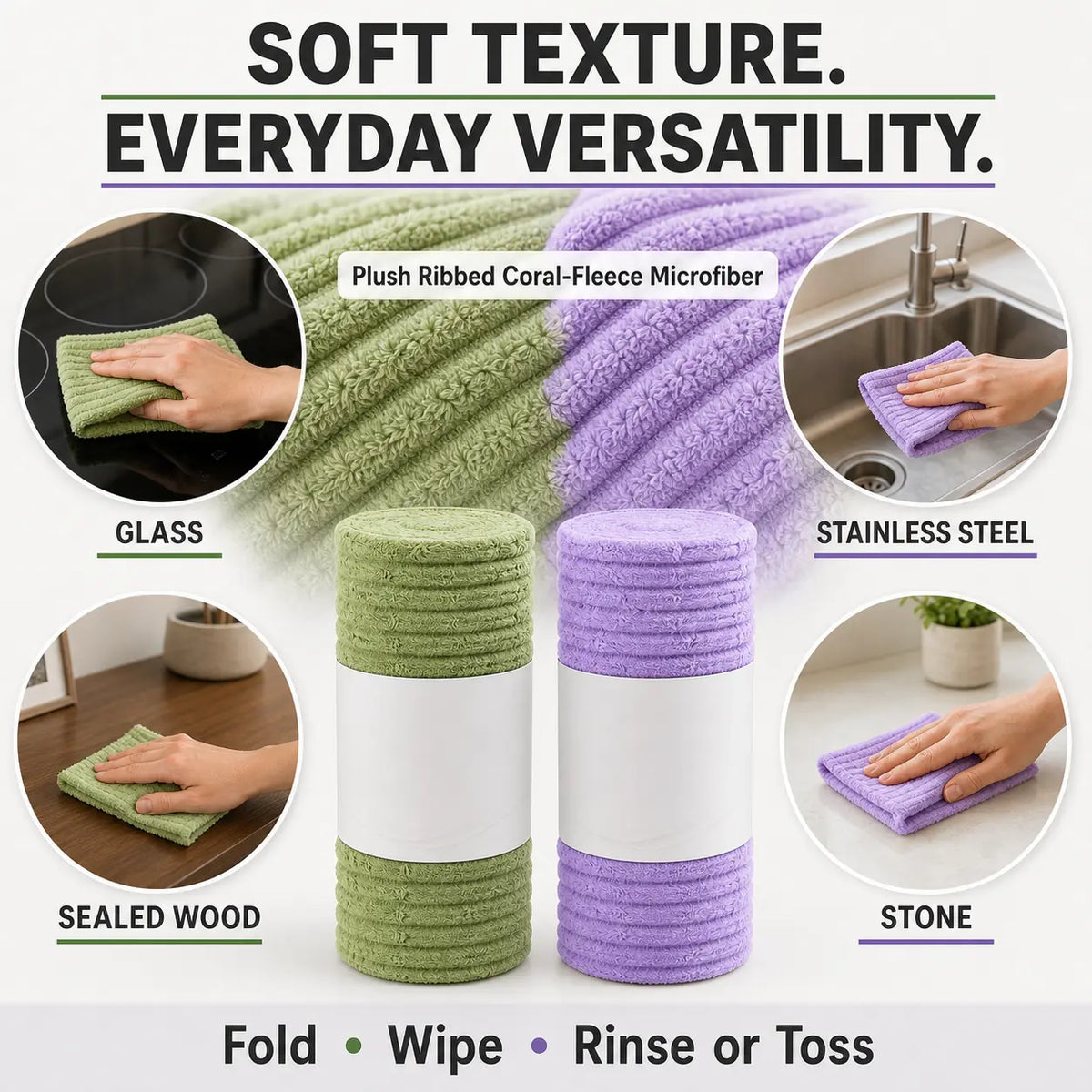 Tear-Off Coral Fleece Cleaning Cloth Roll