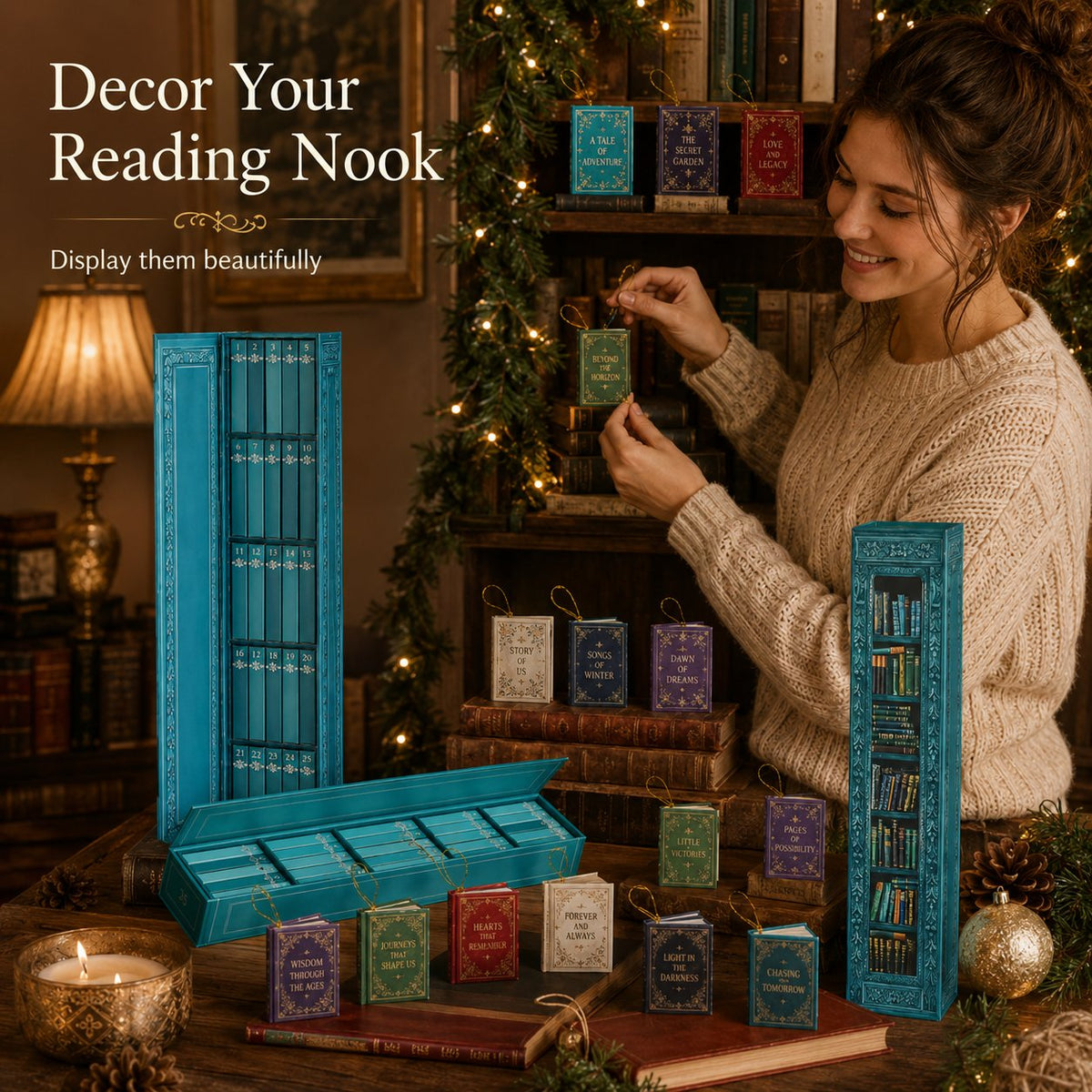 Tiny Bookery Advent Calendar, 25βDay Mini Book Ornaments | Christmas Countdown Gift for Book Lovers