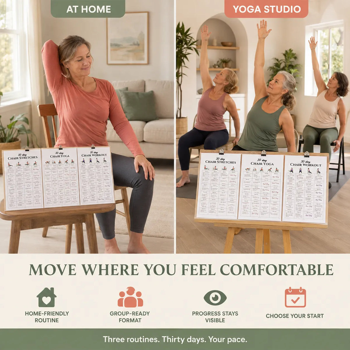 3-in-1 30-Day Chair Exercise Poster Set(10 x 8 inches)