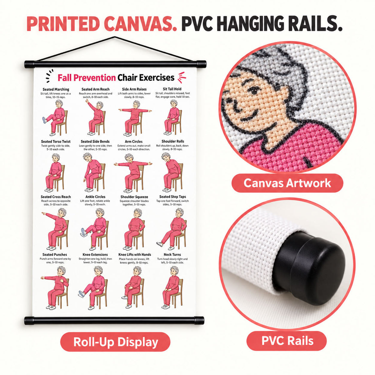Fall Prevention Chair Exercises for Seniors Chart(16 x 24 inches)