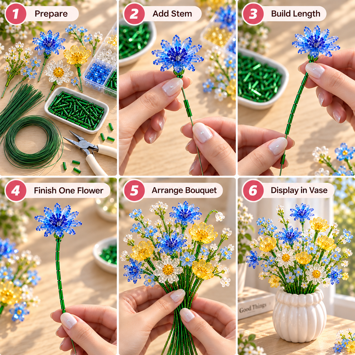 ✨DIY Beaded Wildflower Bouquet Kit – Handmade Crystal Flower Craft Set🌸✨