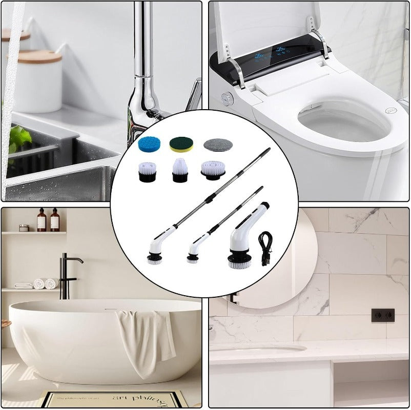 Piulelife™ 8 Replaceable Brush Heads Electric Spin Scrubber Cordless Shower Cleaner
