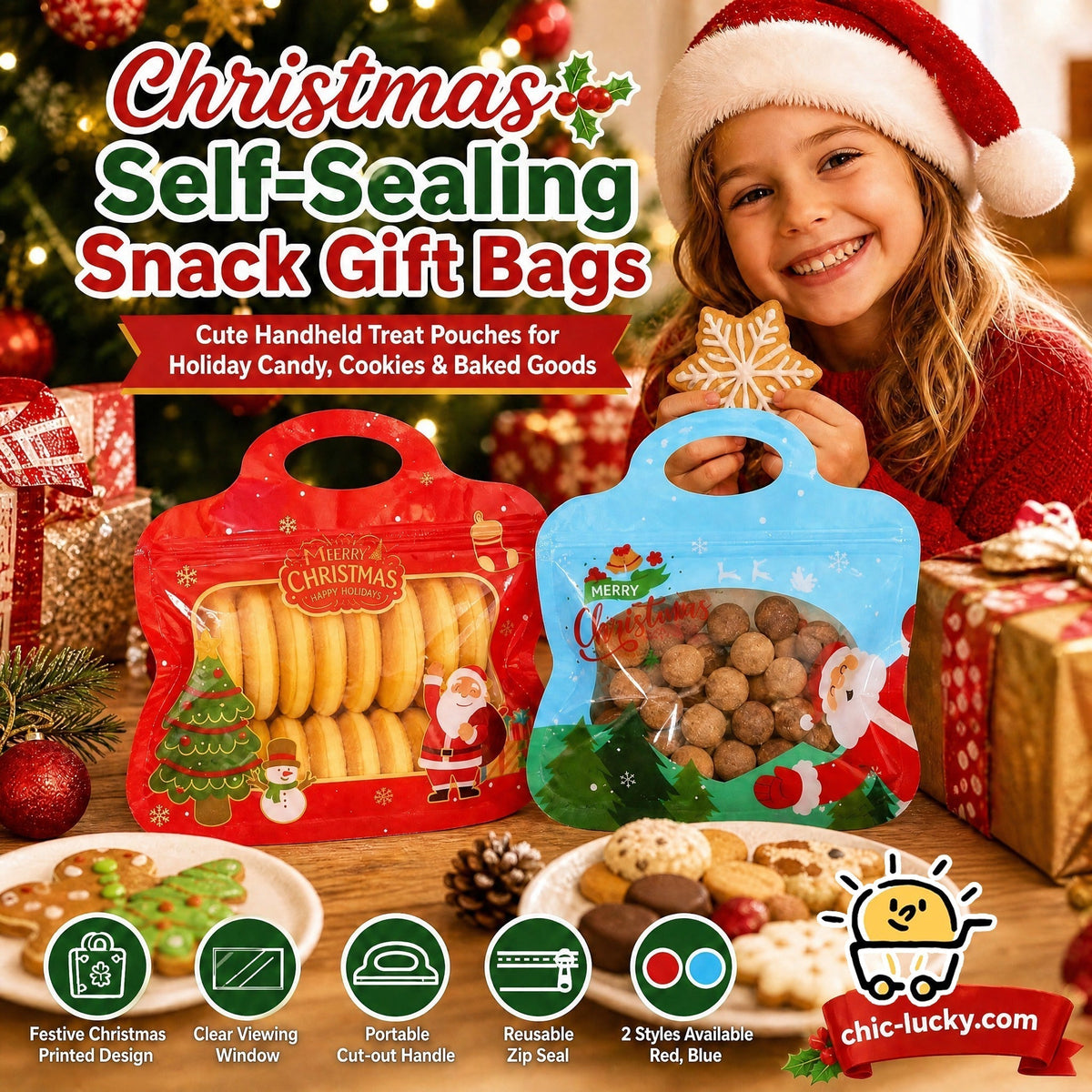 🎅Easy Fill, Easy Seal🎄Festive Self-Seal Treat Bags