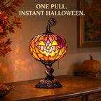 🎃 Halloween Pumpkin Glow Lamp – Vintage Stained-Glass-Style Table Light