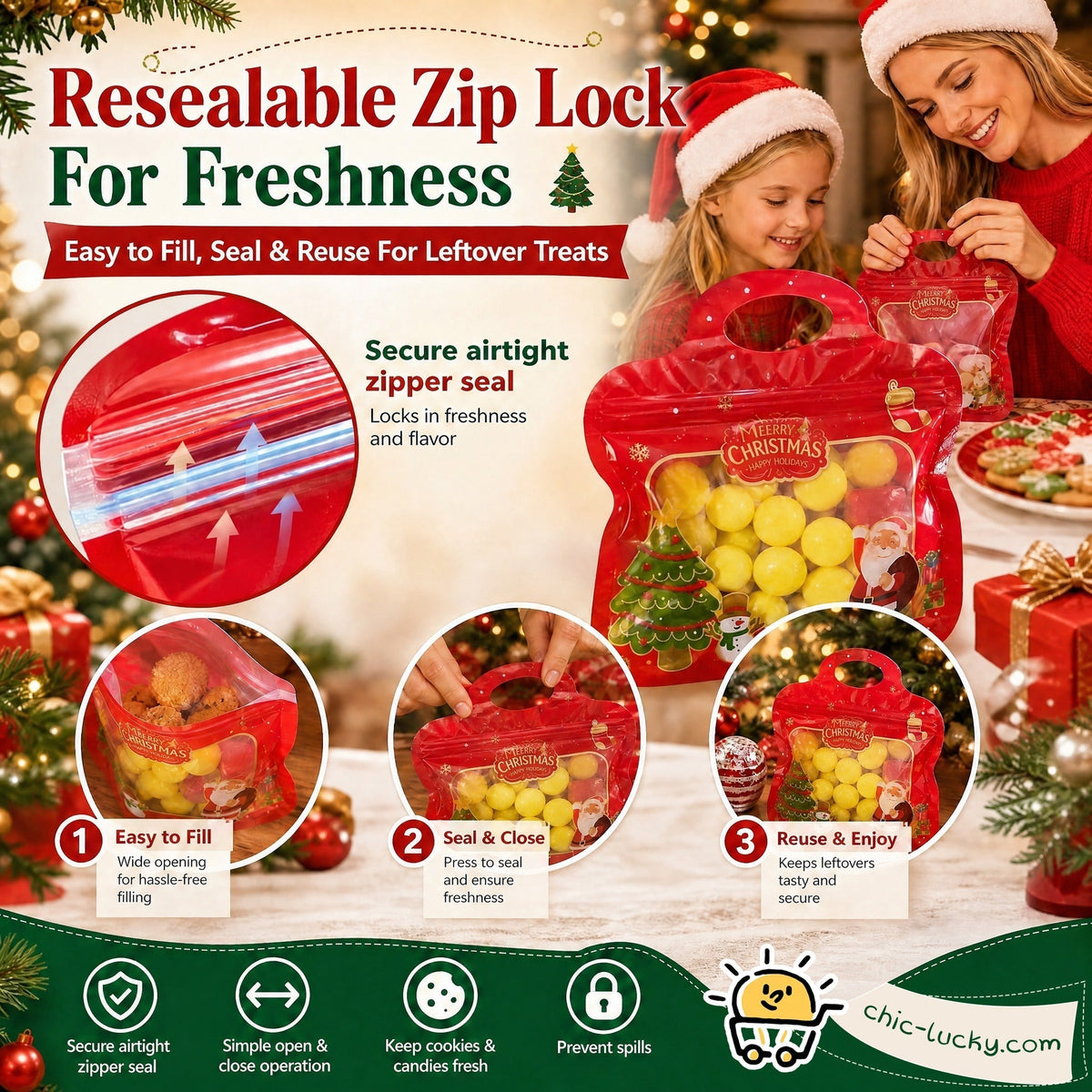 🎅Easy Fill, Easy Seal🎄Festive Self-Seal Treat Bags