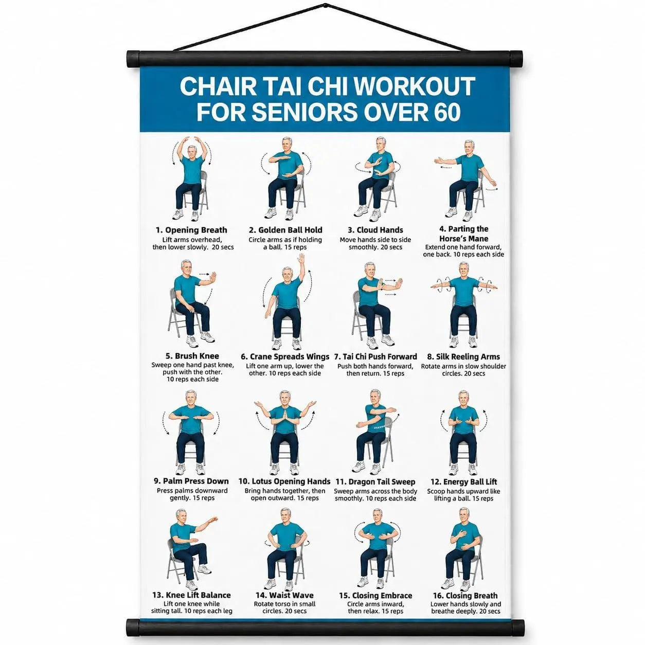 Tai Chi Chair Workout Chart for Seniors (16 x 24 inches)