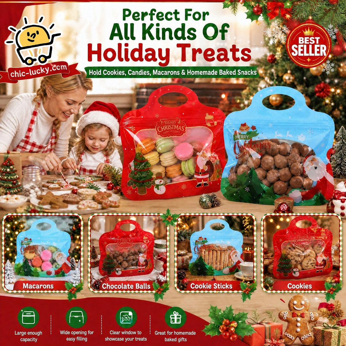 🎅Easy Fill, Easy Seal🎄Festive Self-Seal Treat Bags