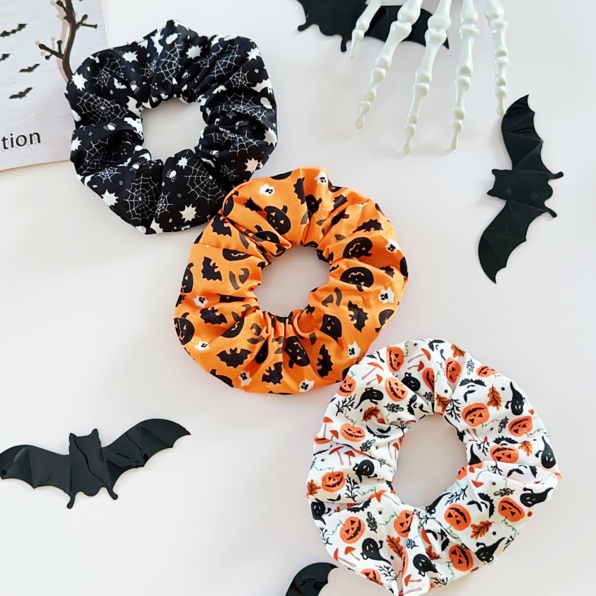 🎃 Hand-Illustrated Halloween Scrunchie Collection (6pc, Limited Batch)