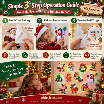 LED Christmas Light-Up Wall Decals – built-in LED, pre-installed batteries