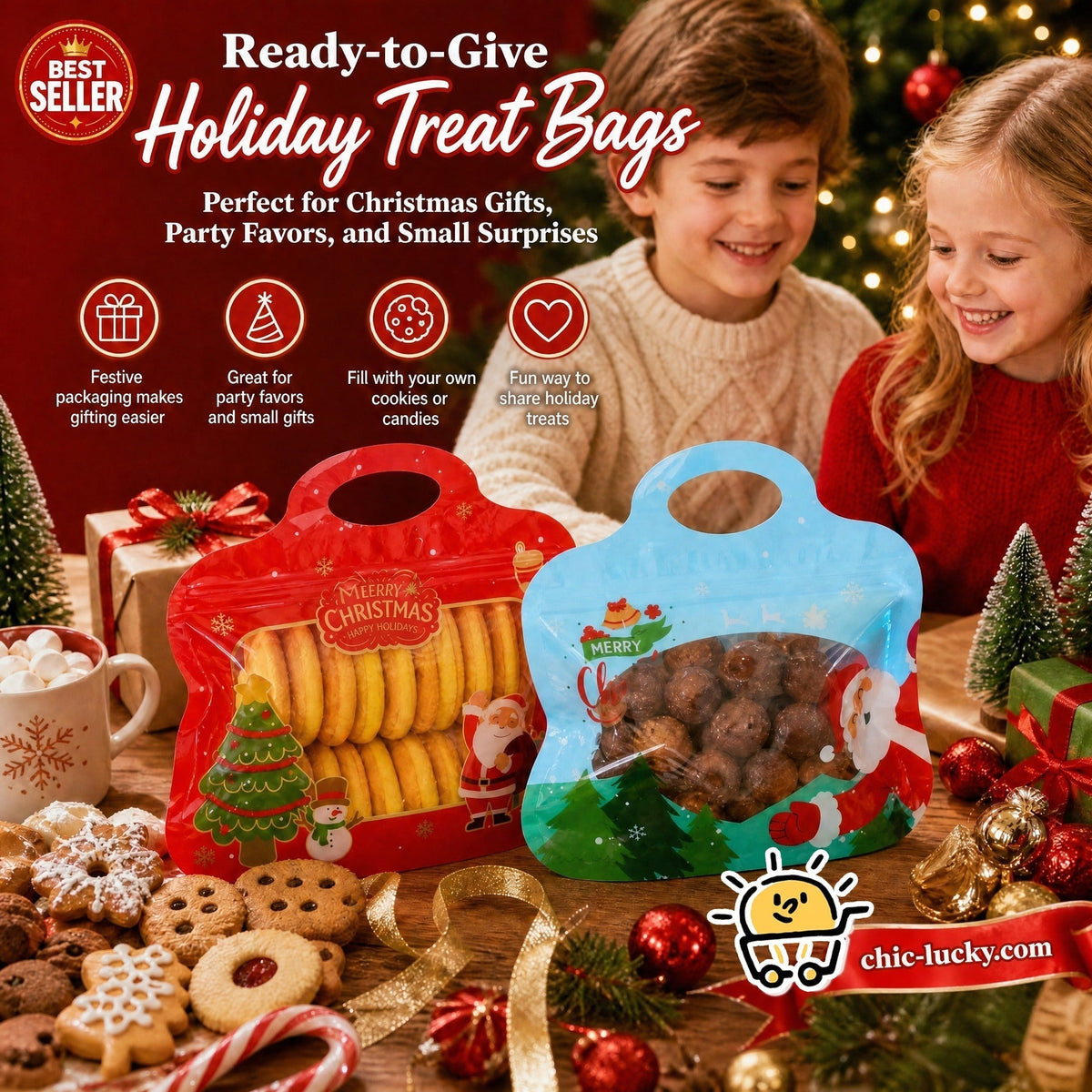 🎅Easy Fill, Easy Seal🎄Festive Self-Seal Treat Bags