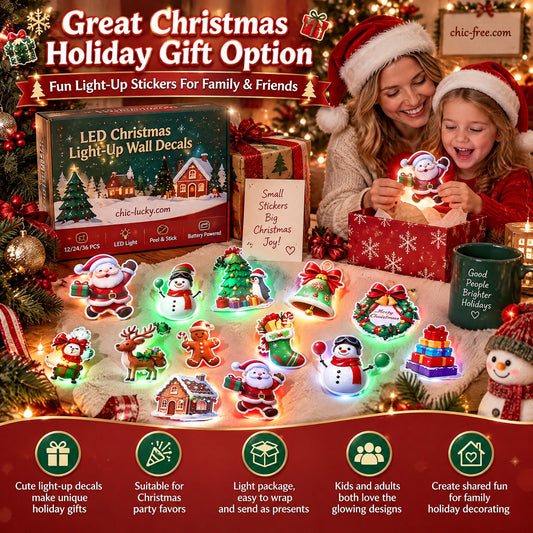 LED Christmas Light-Up Wall Decals – built-in LED, pre-installed batteries