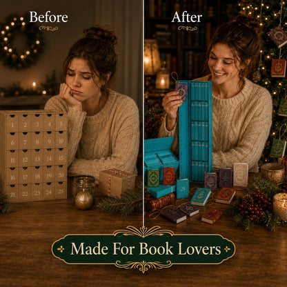 Tiny Bookery Advent Calendar, 25‑Day Mini Book Ornaments | Christmas Countdown Gift for Book Lovers