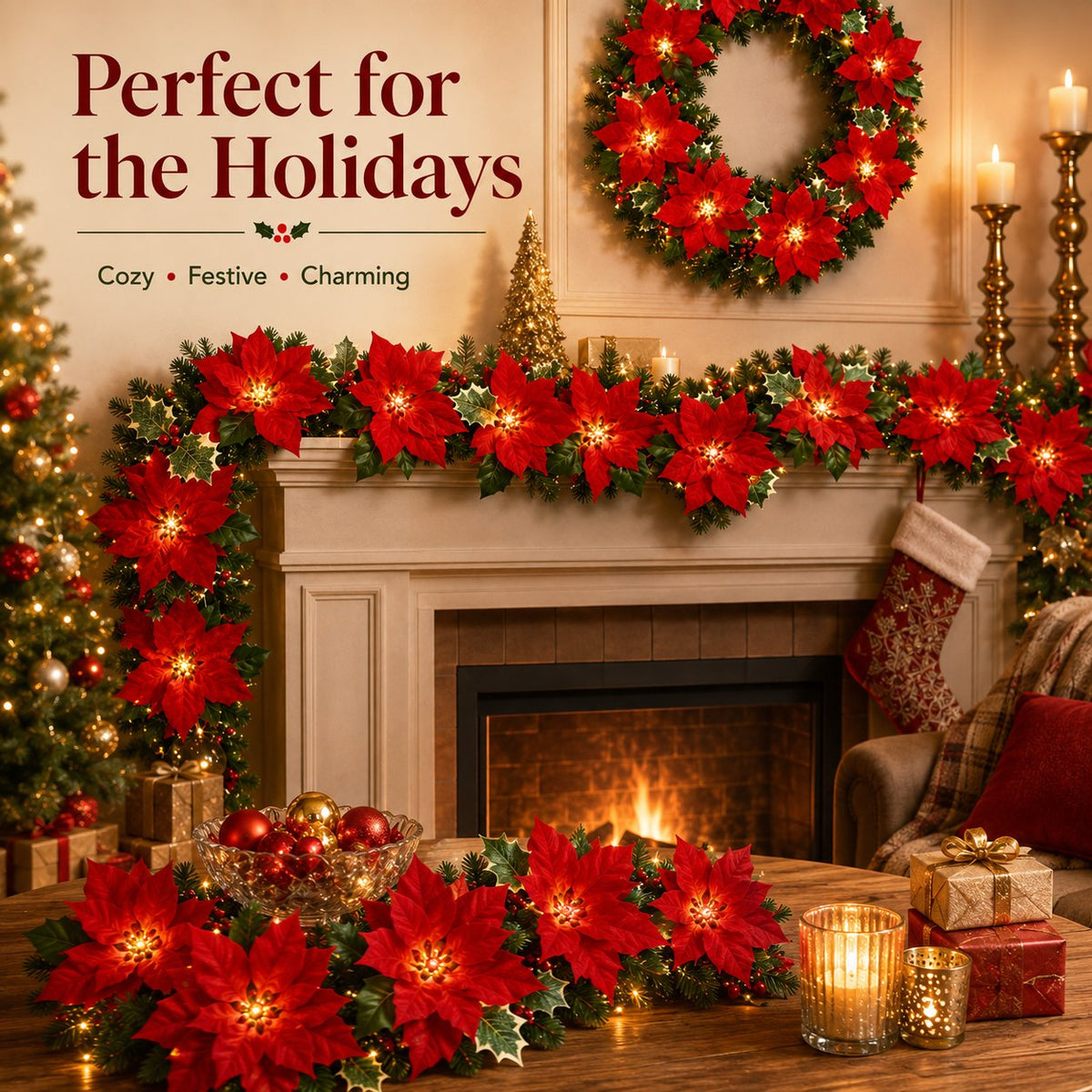 ✨ Christmas Poinsettia LED Garland String Lights