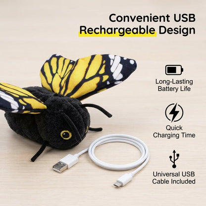 🐈Interactive Electric Butterfly Cat Toy with Fluttering Wings - USB Rechargeable Flapping Motion Kitten Toy with Door Hanging Strap & Teaser Attachment - Soft Plush Indoor Cat Exercise Toy 💖