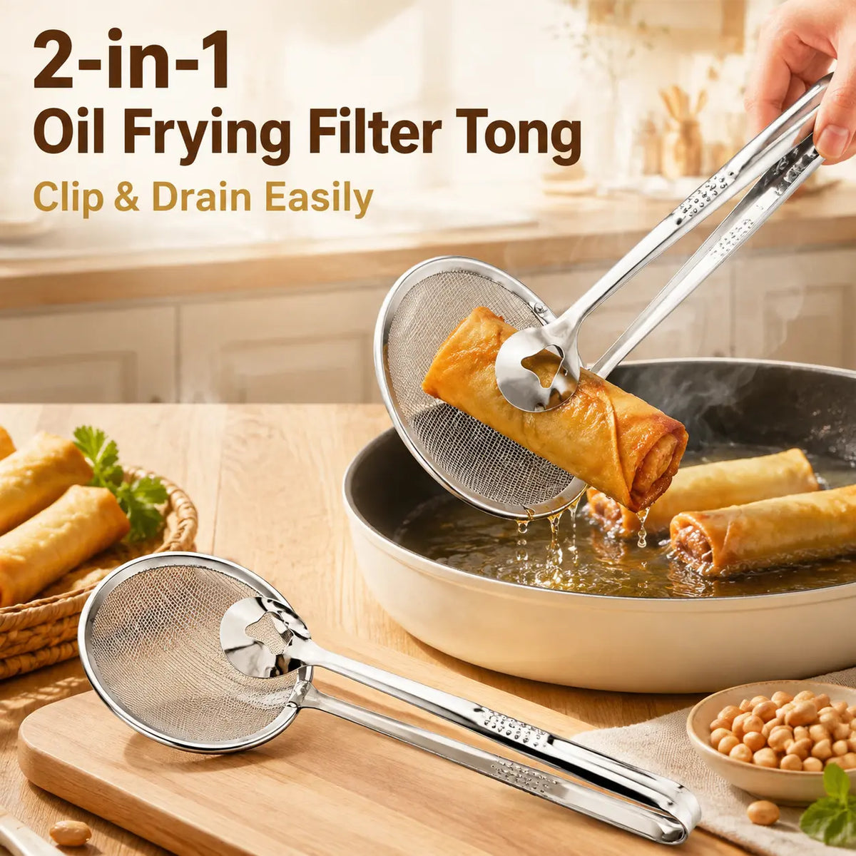 2-in-1 Stainless Steel Oil Strainer Tong