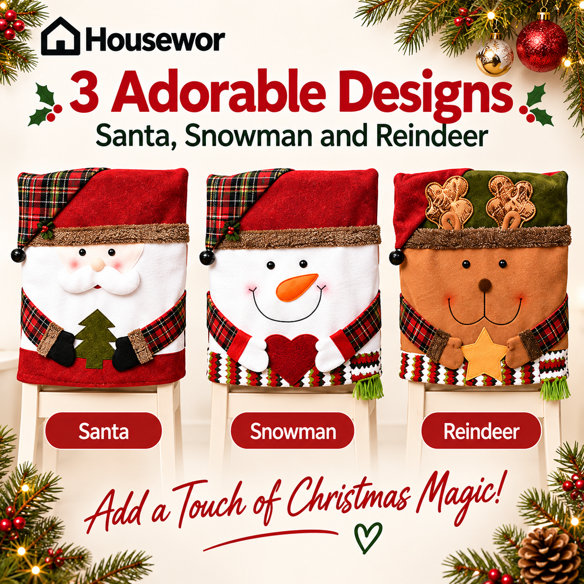 🎅✨Christmas Themed Chair Cover (20.5 × 18.5 in)