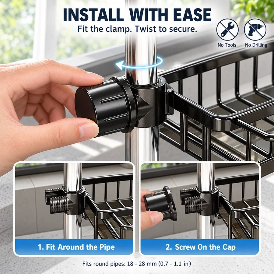 Faucet-Hanging Drain Rack with Removable Drip Tray