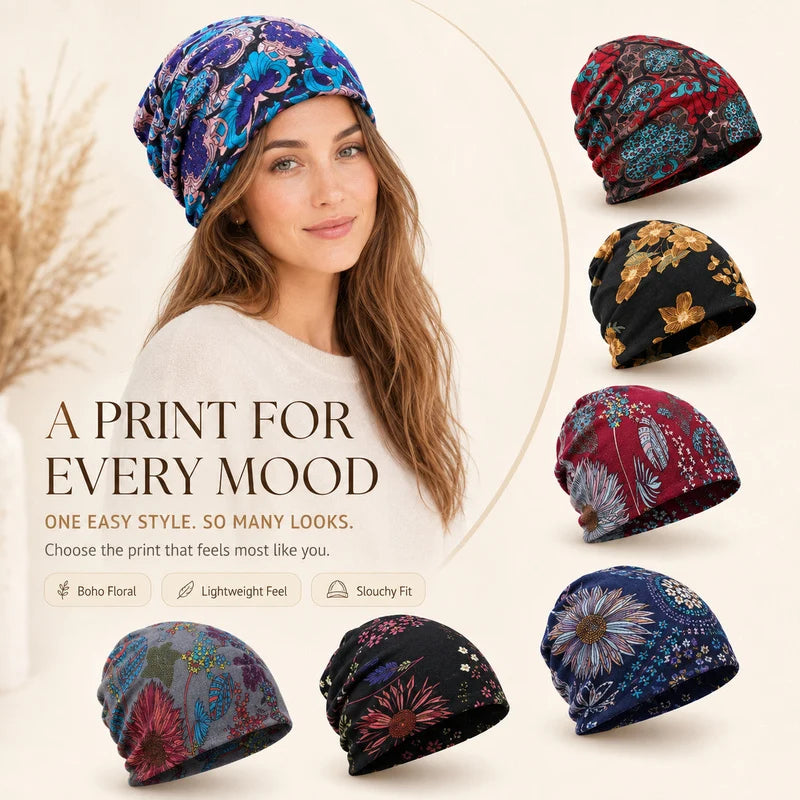 Bohemian Floral Slouchy Beanie for Women