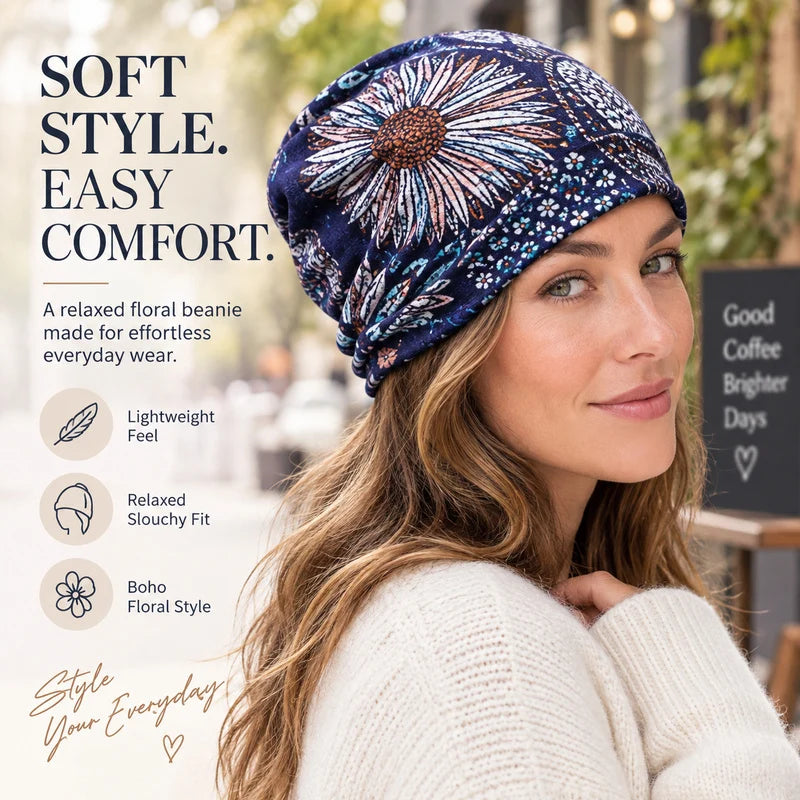Bohemian Floral Slouchy Beanie for Women