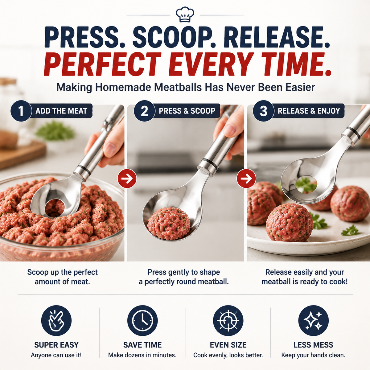 🍝 304 Stainless Steel Meatball Maker Spoon Set – Press & Scoop