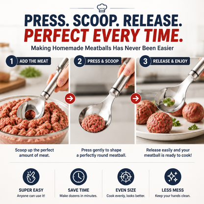 🍝 304 Stainless Steel Meatball Maker Spoon Set – Press & Scoop