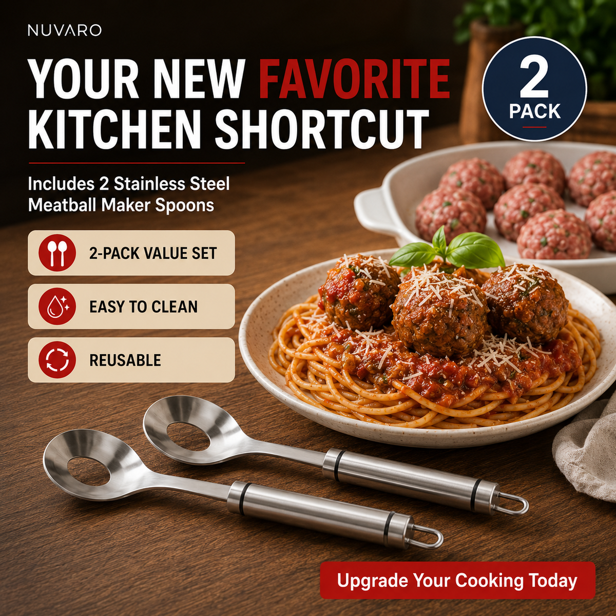 🍝 304 Stainless Steel Meatball Maker Spoon Set – Press & Scoop