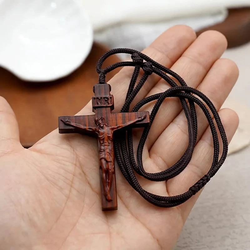 Crucifix Wooden Necklace
