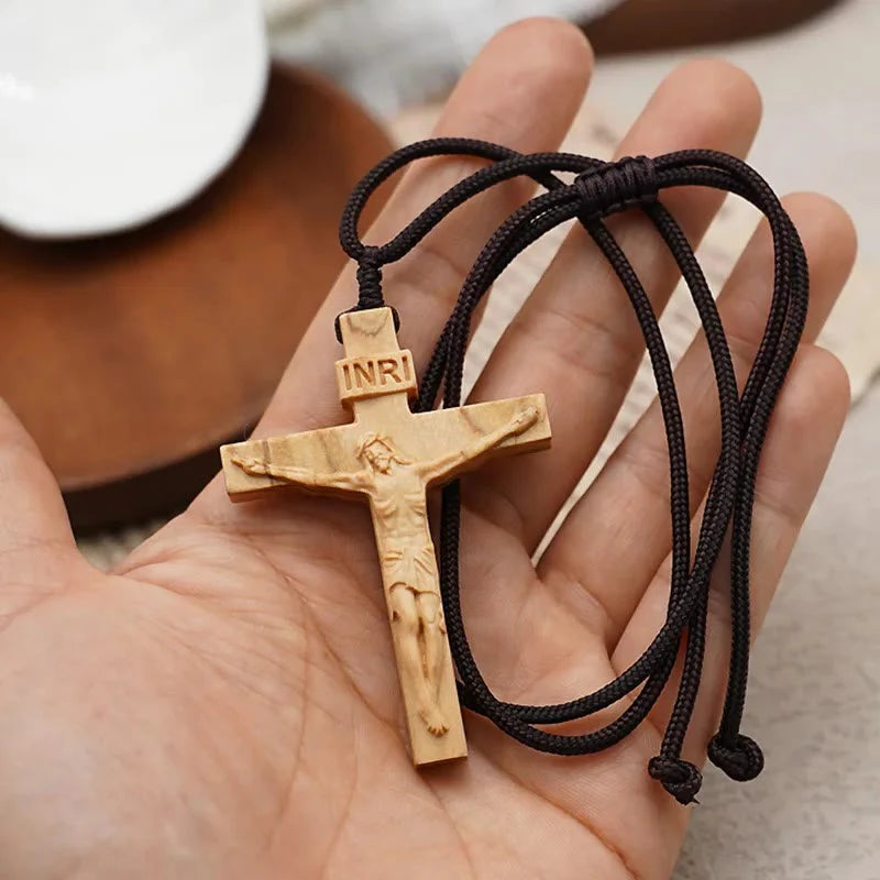 Crucifix Wooden Necklace