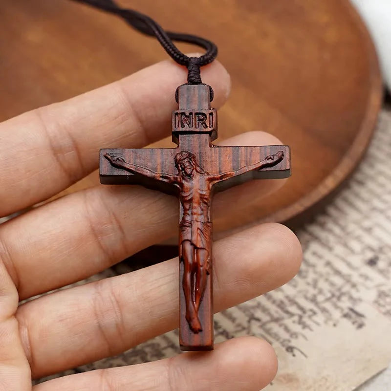 Crucifix Wooden Necklace