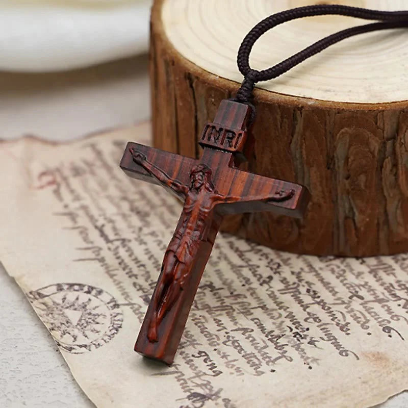 Crucifix Wooden Necklace