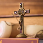 European Classical Traditional Wood Inlaid Alloy St. Benedict Cross Ornament