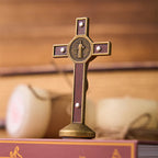 European Classical Traditional Wood Inlaid Alloy St. Benedict Cross Ornament