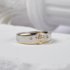Modern Style Two-tone Gold Cross Alloy Ring(Made in Holy Land)