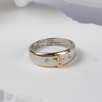 Modern Style Two-tone Gold Cross Alloy Ring(Made in Holy Land)