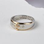 Modern Style Two-tone Gold Cross Alloy Ring(Made in Holy Land)