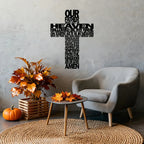 Textured Lord's Prayer Cross Metal Wall Decor with Biblical Phrases