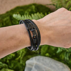 Tri - Color Stainless Steel Cross & Braided Leather Fashion Bracelet
