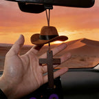 Cowboy Hat & Cross Car Pendant: Steadfast Faith for the Open Road