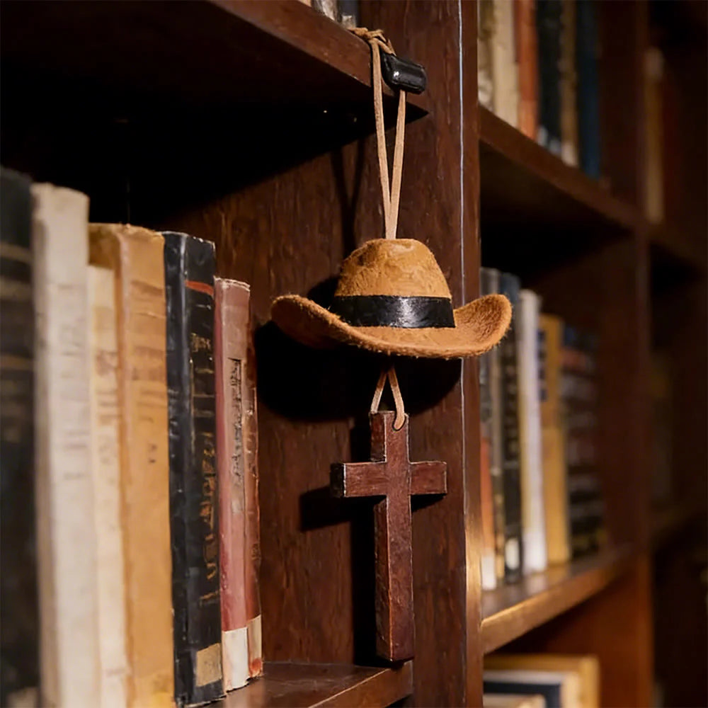 Cowboy Hat & Cross Car Pendant: Steadfast Faith for the Open Road