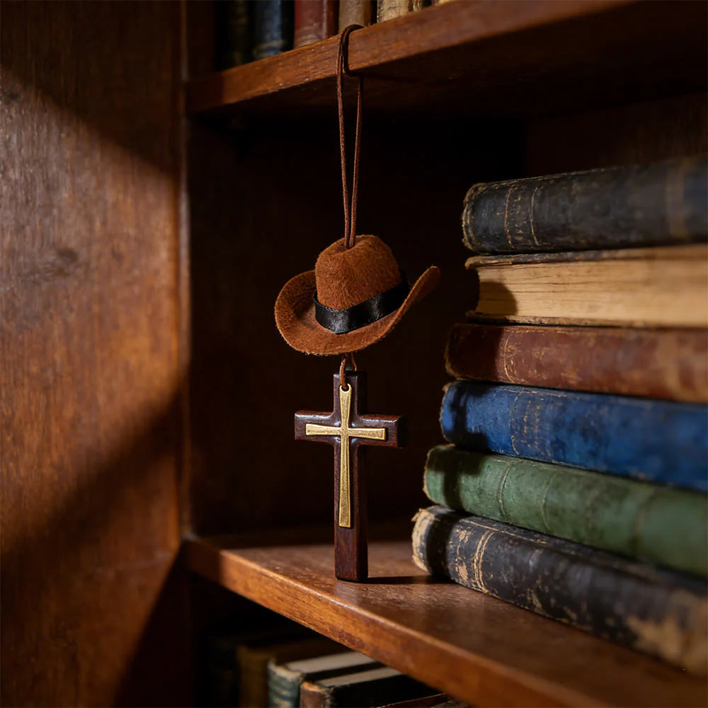 Cowboy Hat & Cross Car Pendant: Steadfast Faith for the Open Road