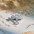 Central Cross Motif Ring with Cubic Zirconia Accents: Carry His Care in Daily Wear