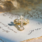 Central Cross Motif Ring with Cubic Zirconia Accents: Carry His Care in Daily Wear