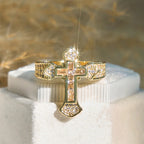 Central Cross Motif Ring with Cubic Zirconia Accents: Carry His Care in Daily Wear