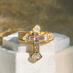 Central Cross Motif Ring with Cubic Zirconia Accents: Carry His Care in Daily Wear