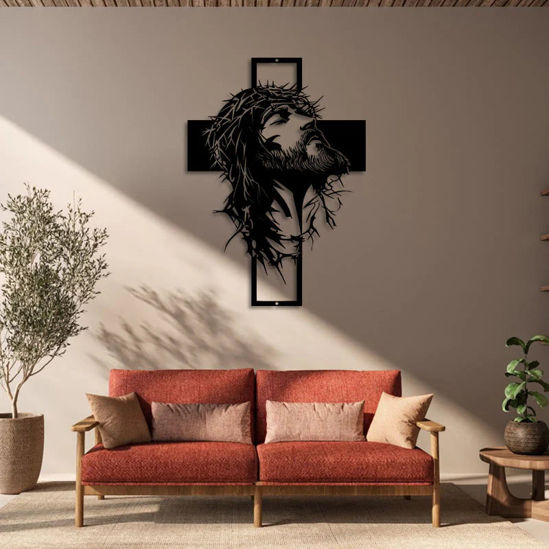 Crown of Thorns Jesus Cross Metal Wall Decor: Heartfelt Faith Statement